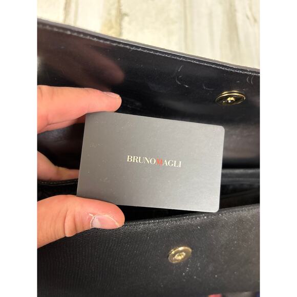 Brunomagli Womens Black Leather Arabella Luxury Designer Shoulder Bag Clutch NWT